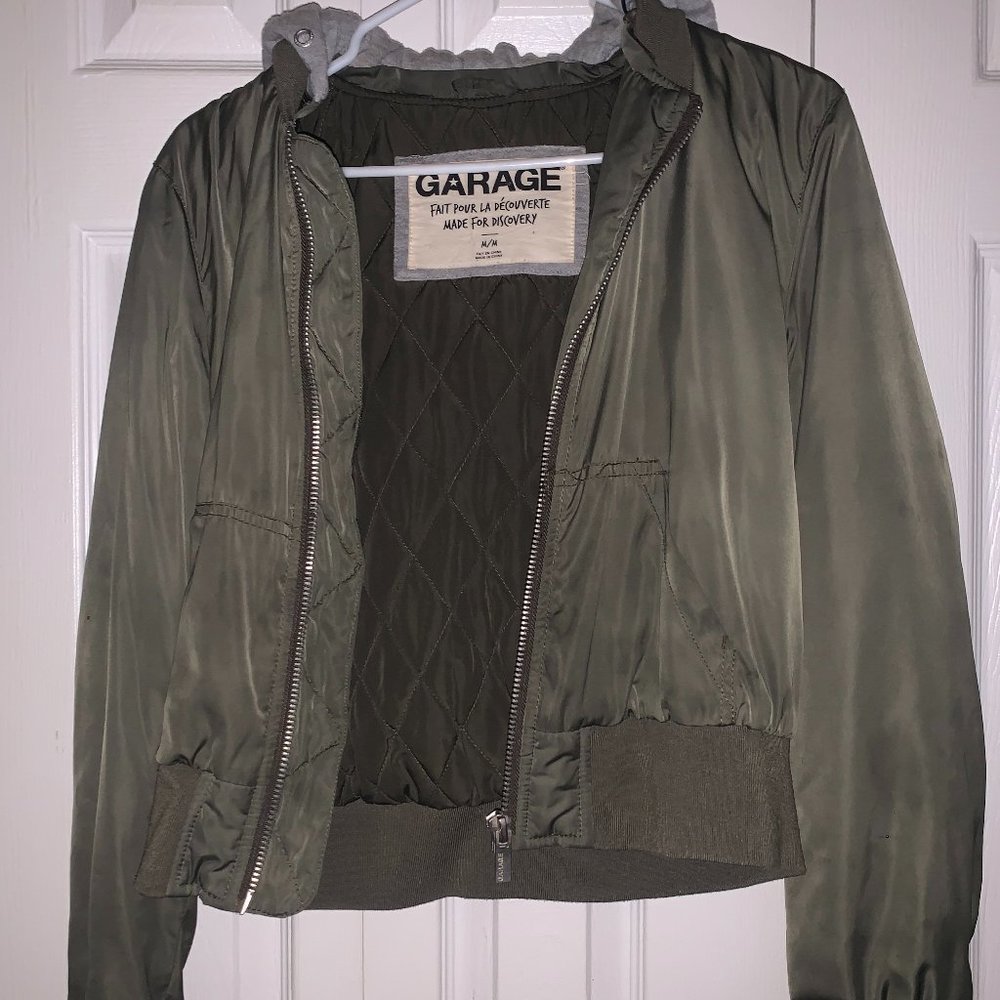 Cropped Army Green Bomber Jacket